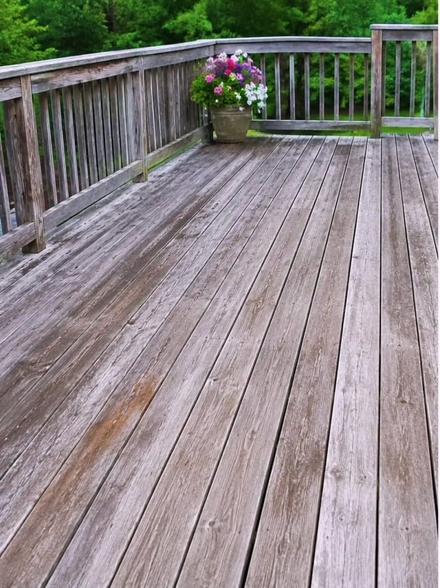Weathered gray → rich stain before